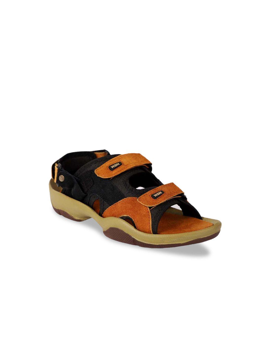 woakers men tan brown & black colourblocked leather sports sandals