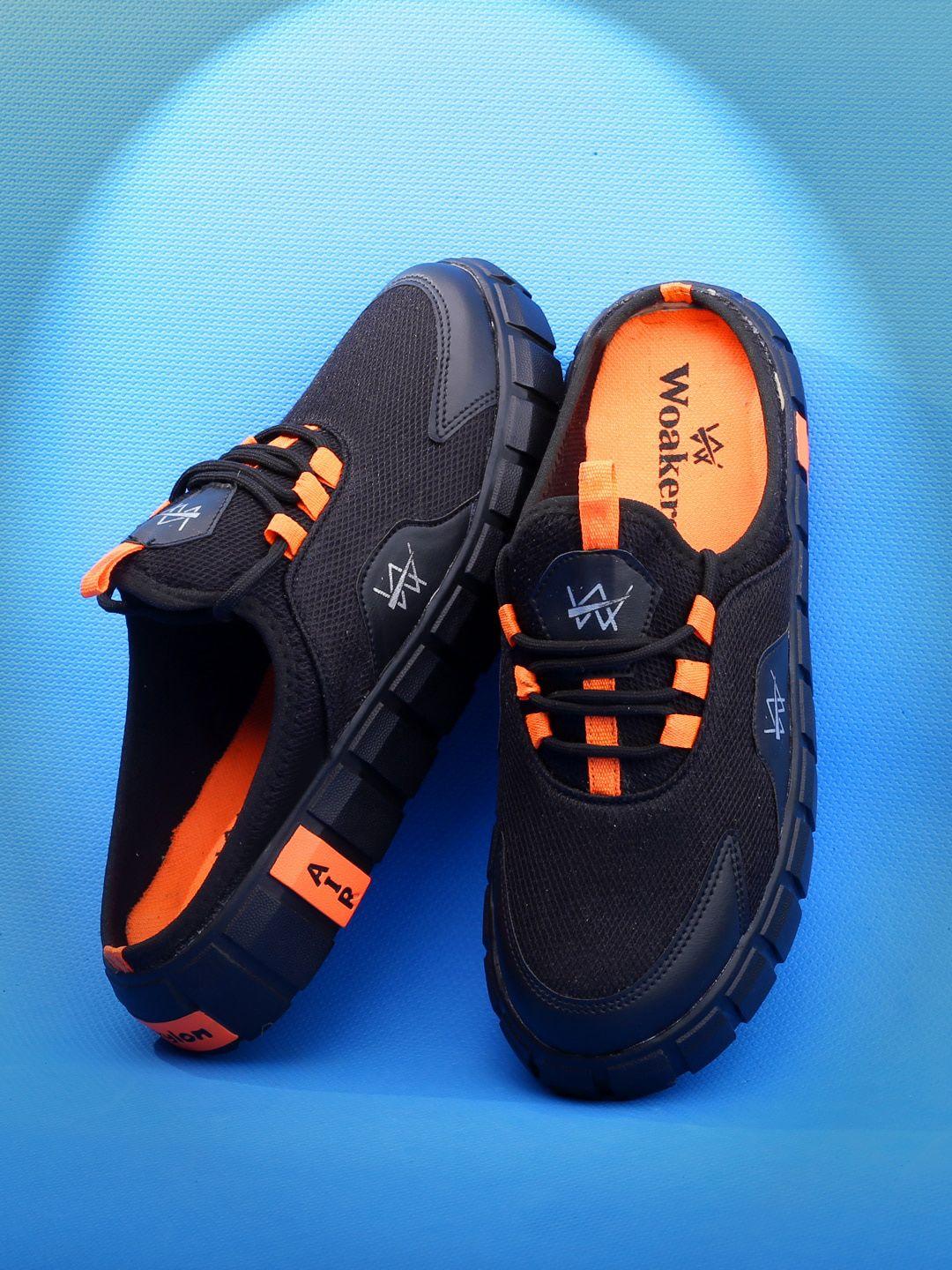 woakers men black & orange mule sneakers