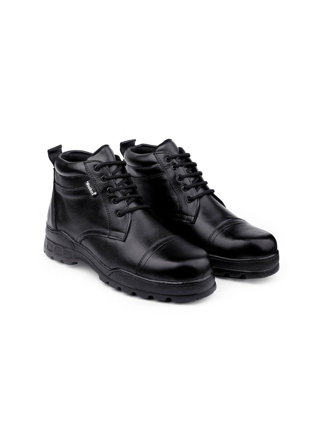 woakers men black leather boots