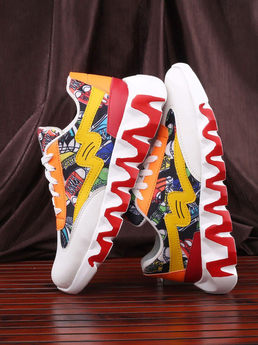 woakers men printed contrast sole lace-ups sneakers