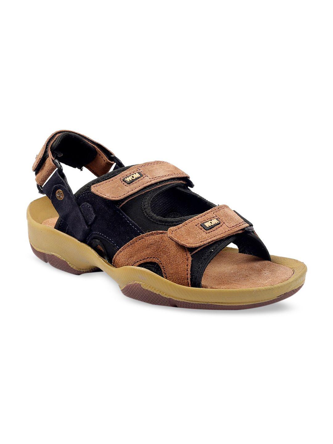 woakers men tan brown solid leather sports sandals