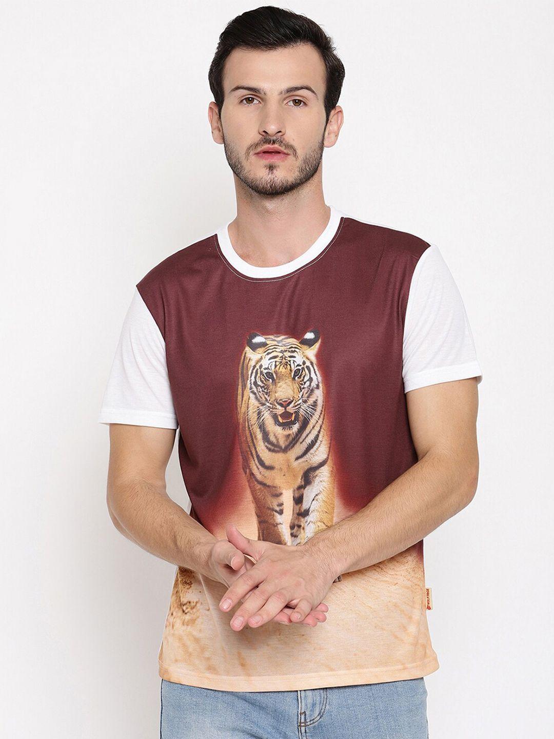 wolfpack men brown & white tiger head printed t-shirt