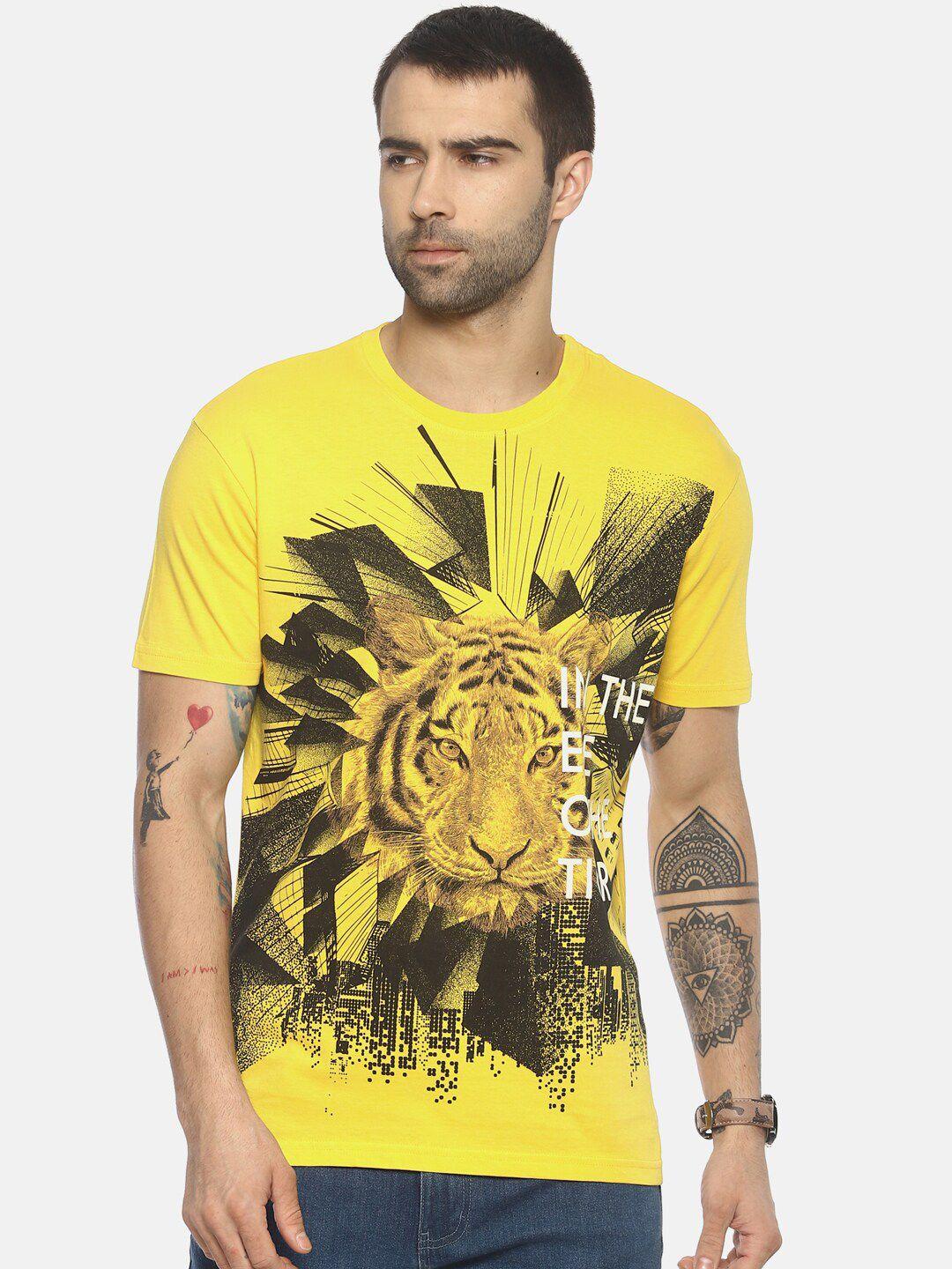 wolfpack men yellow printed t-shirt