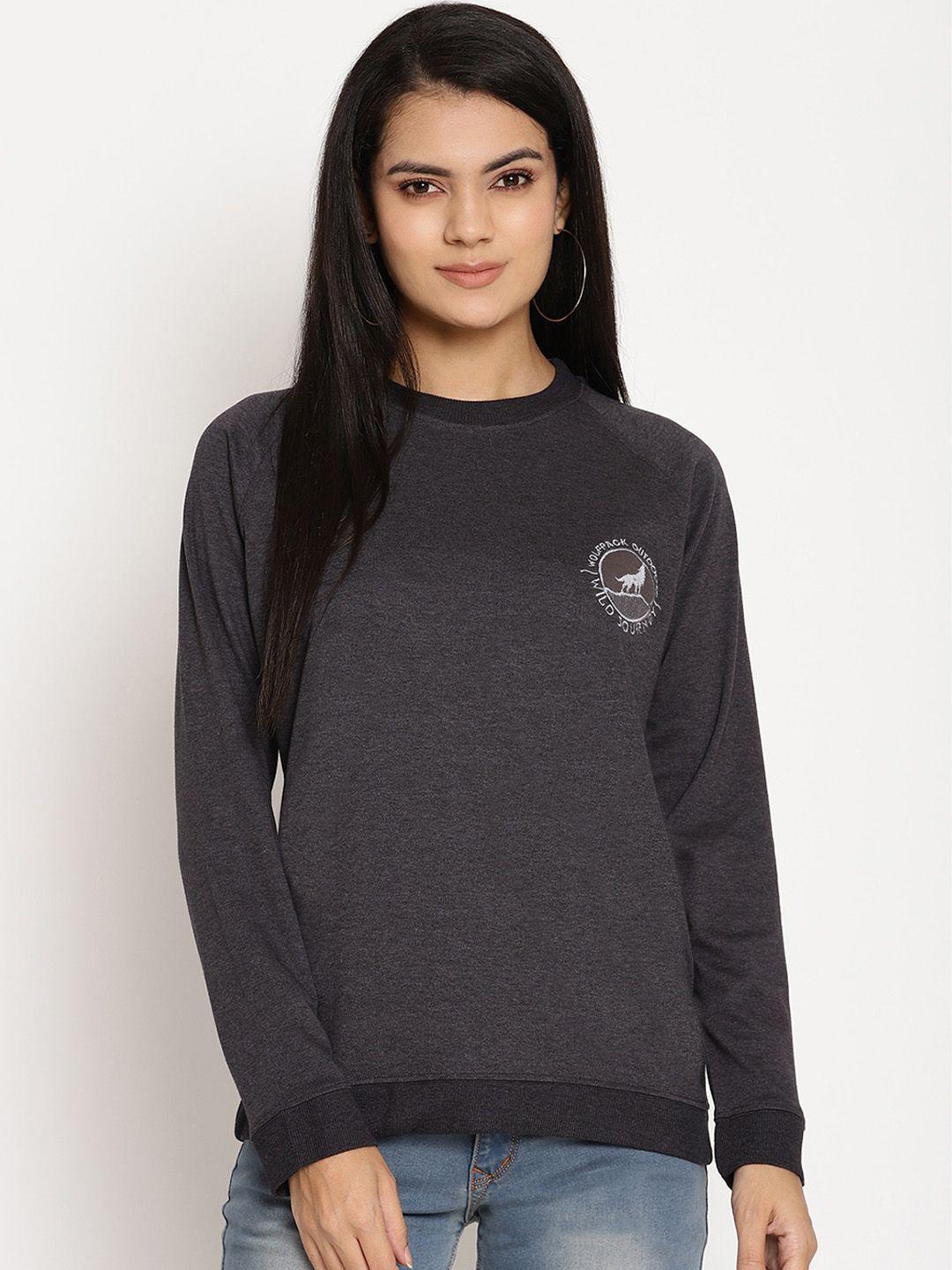 wolfpack women black solid pullover sweatshirt