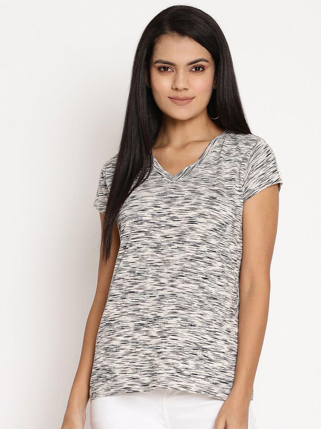 wolfpack women grey melange printed v-neck extended sleeves t-shirt