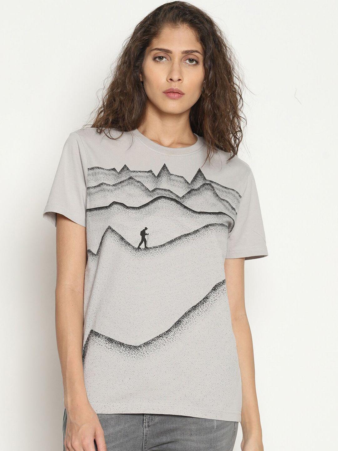 wolfpack women grey printed round neck cotton t-shirt