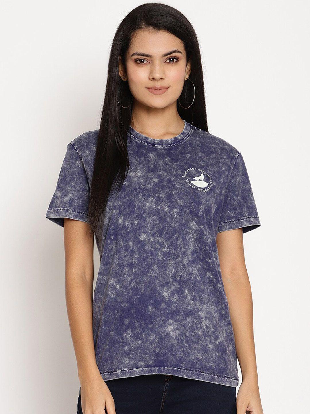 wolfpack women navy blue tie and dye pure cotton t-shirt