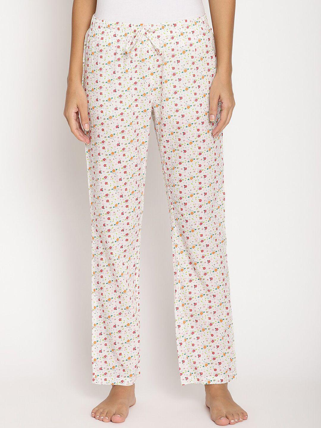 wolfpack women white floral printed cotton lounge pants