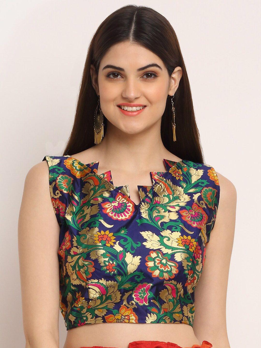 woman multi colour printed saree blouse