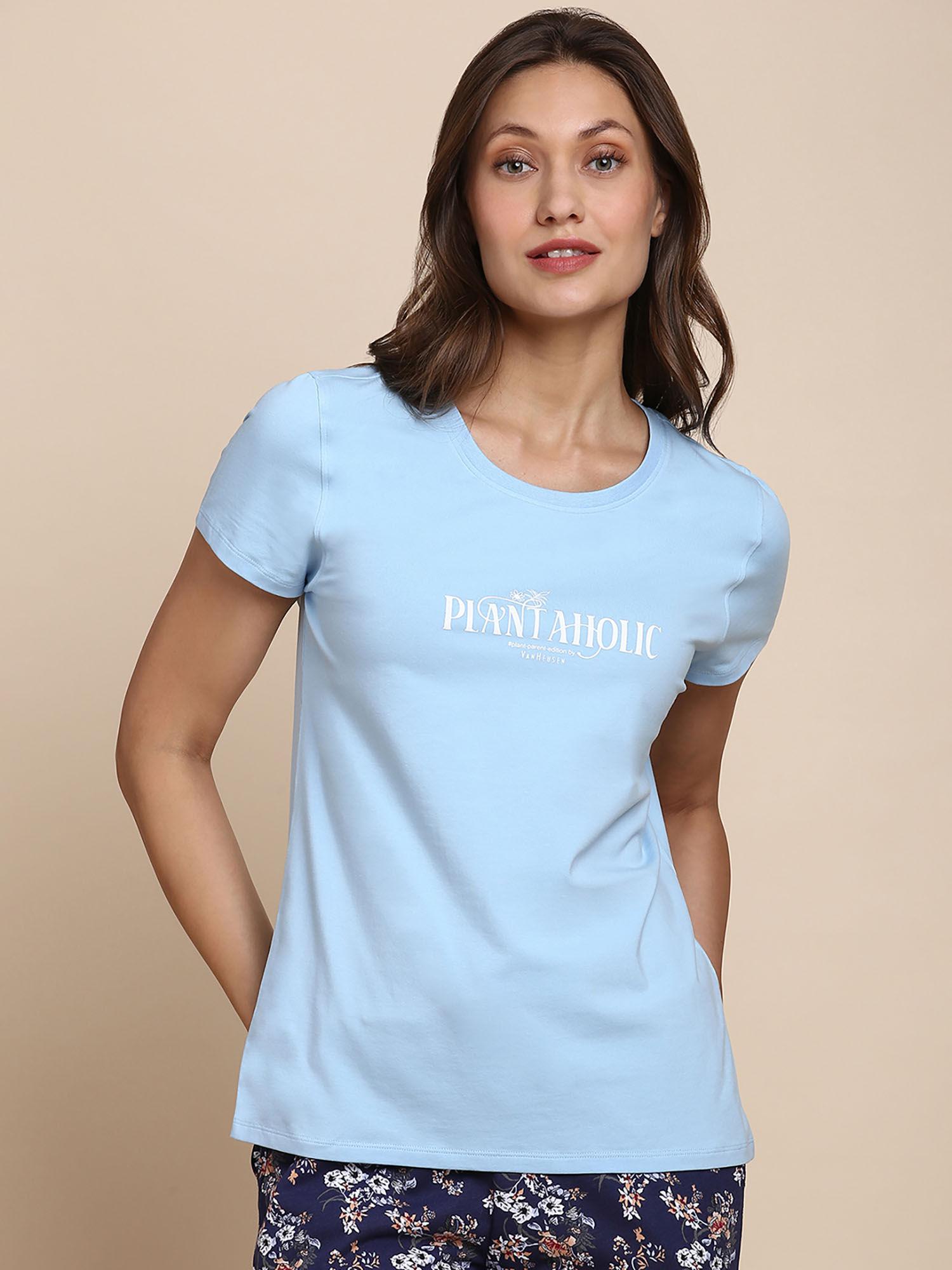 woman lingerie and athleisure round neck & short sleeve lounge t-shirt - airy blue