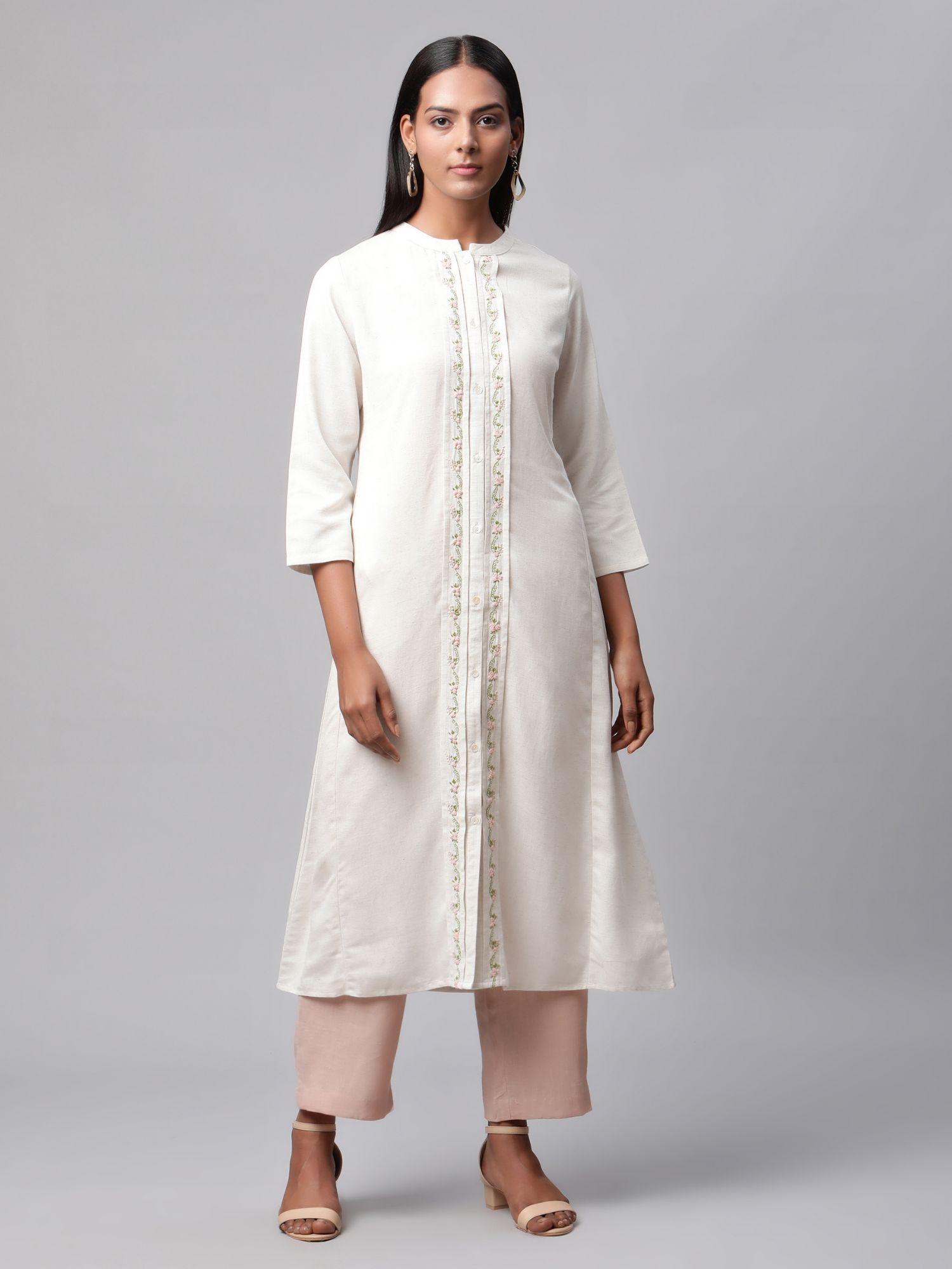 woman off white full front open kurta