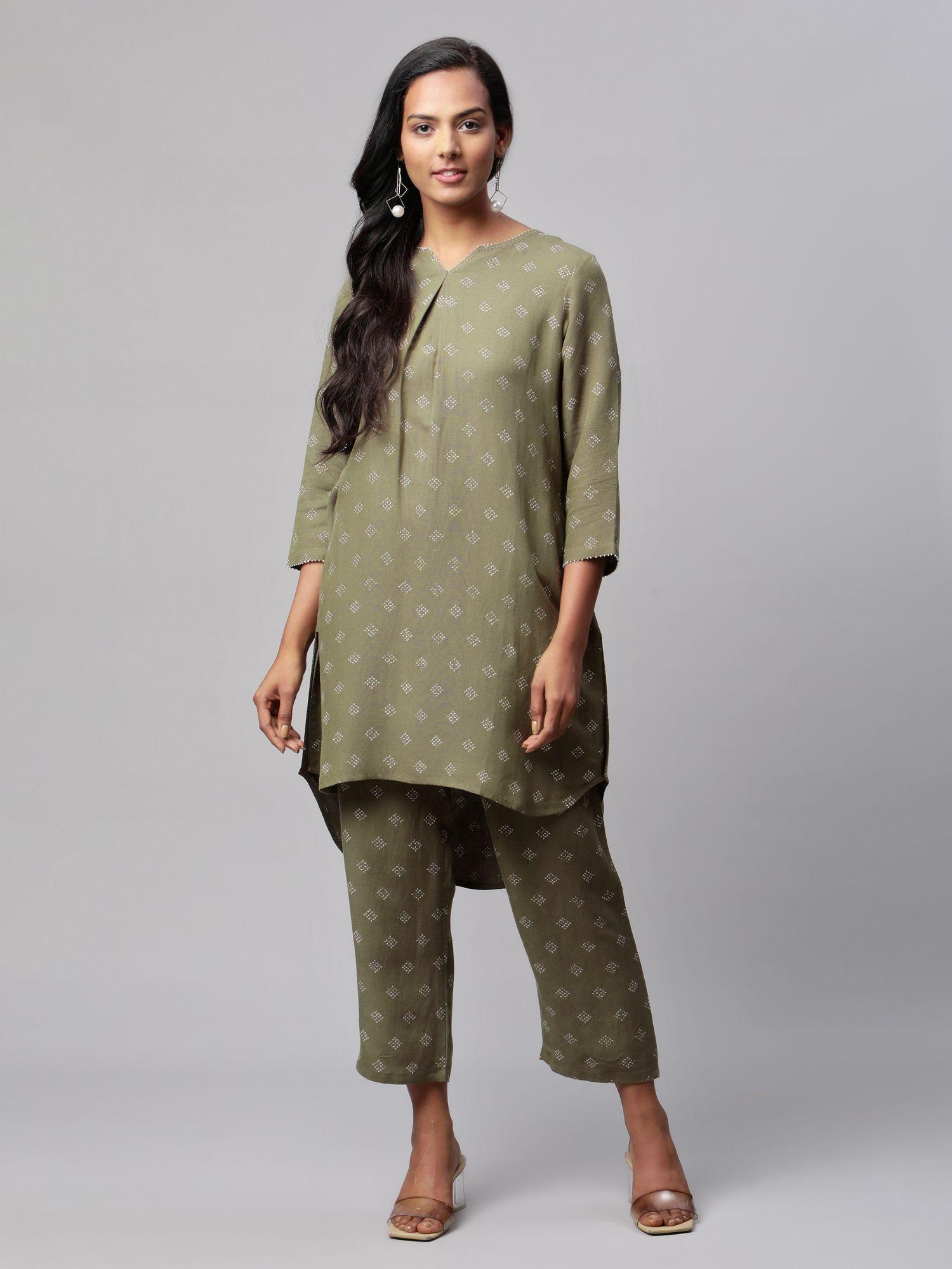 woman olive printed tunic