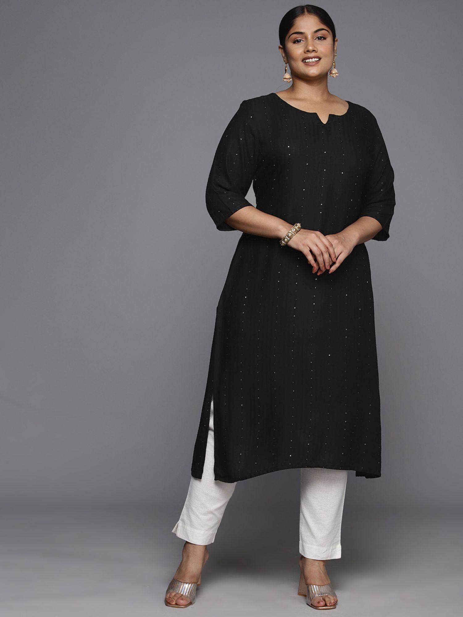 woman plus size black sequins detail straight kurta