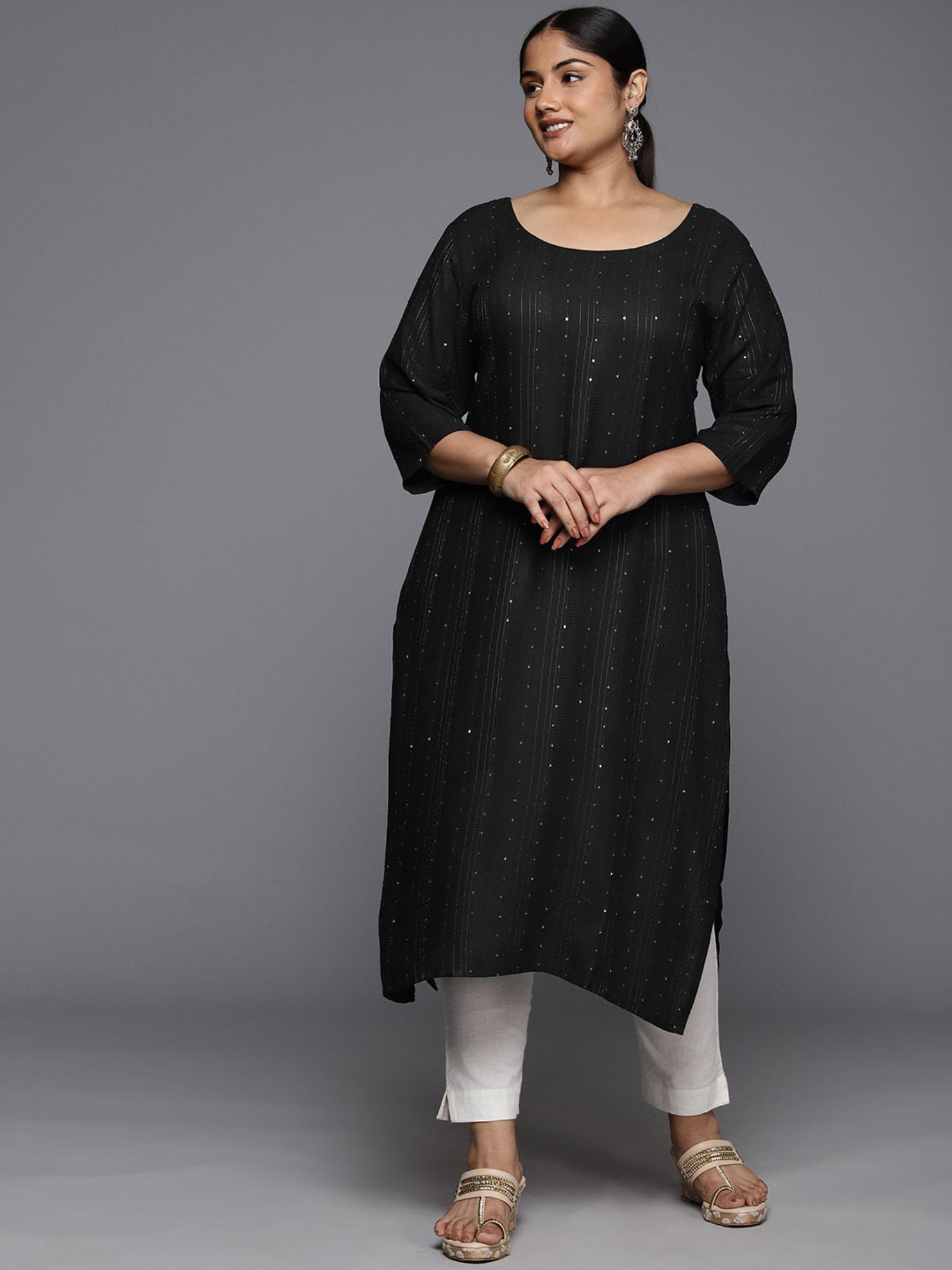 woman plus size black sequins detail straight kurta