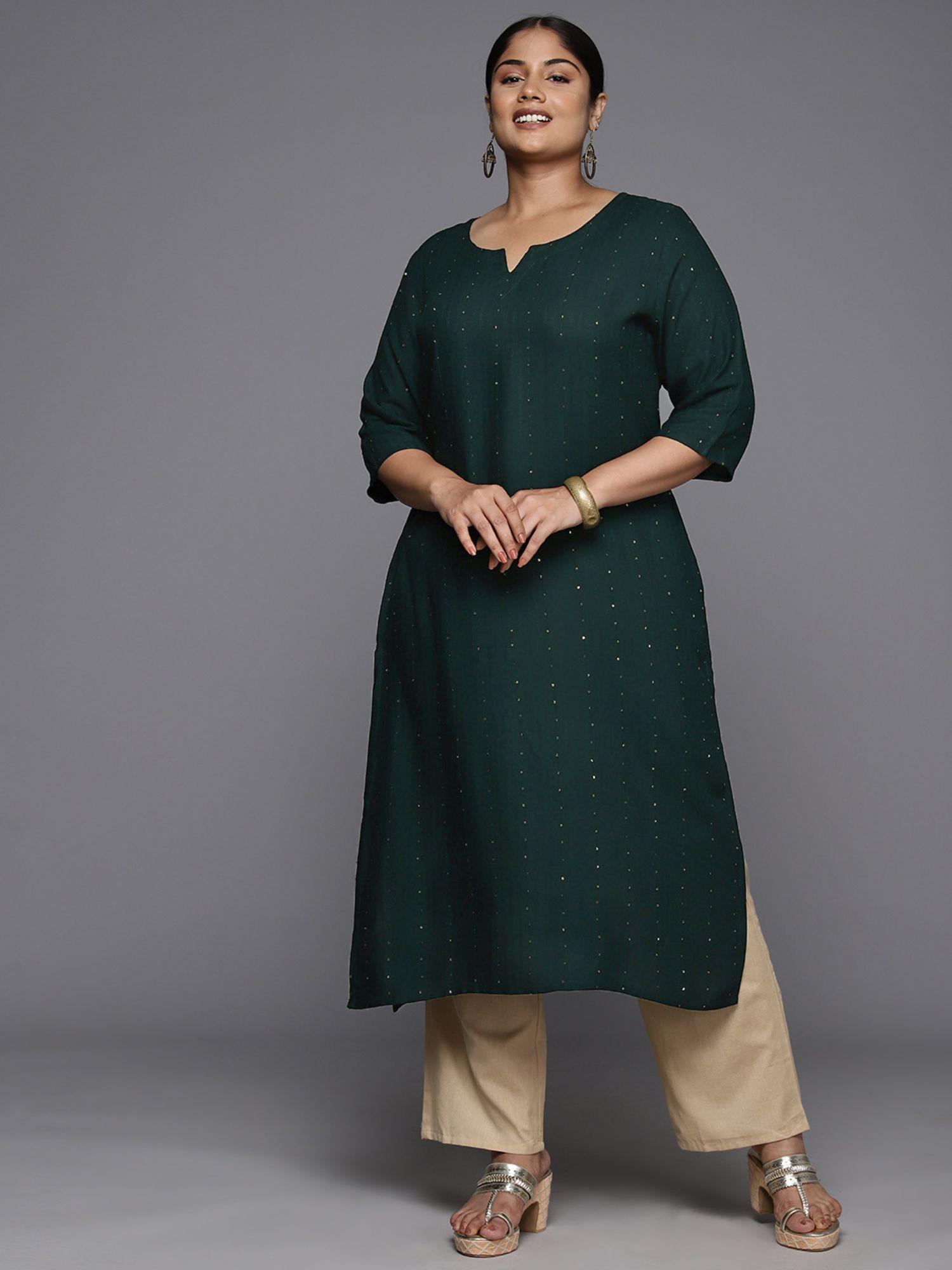 woman plus size green sequins detail straight kurta