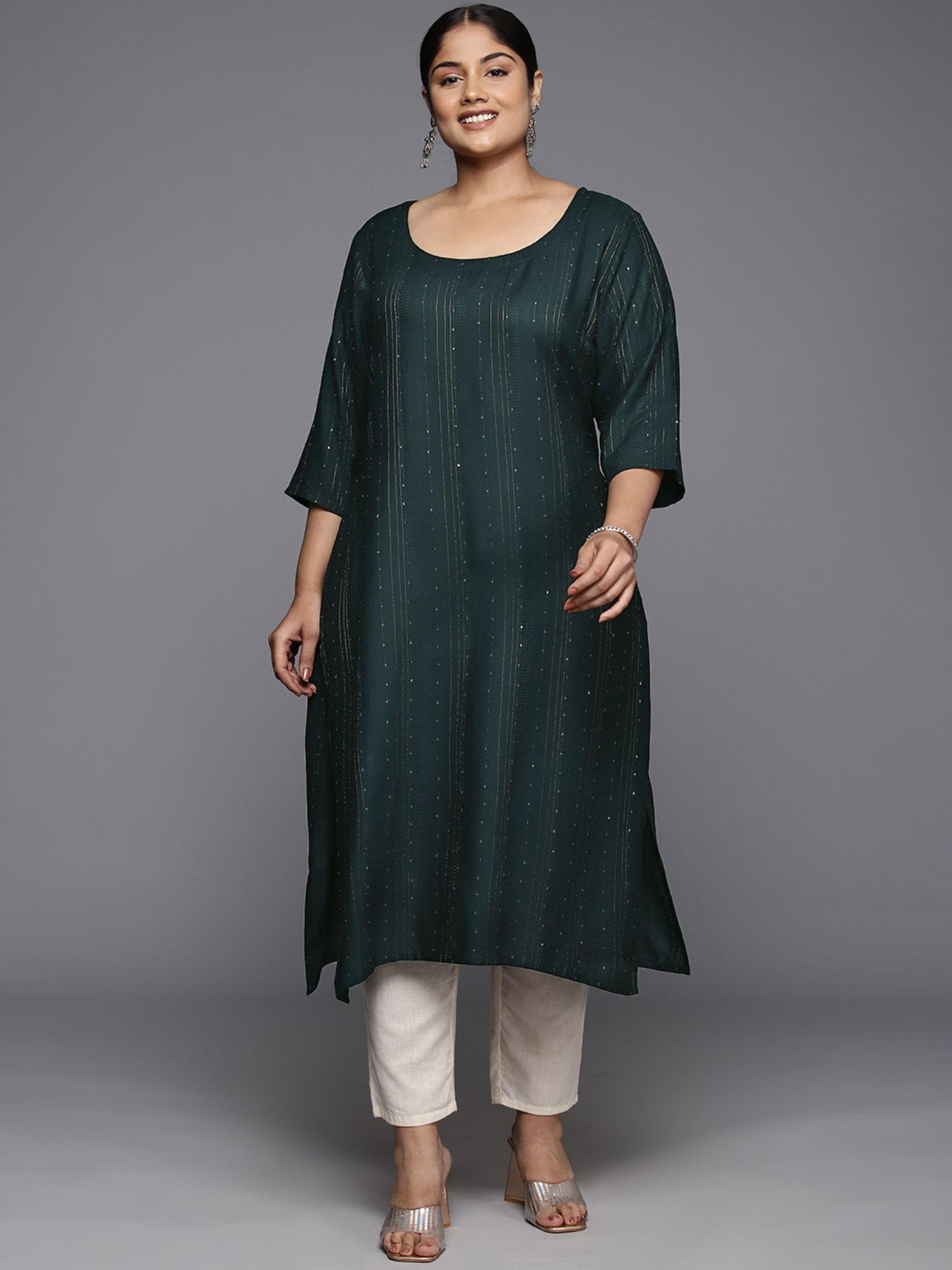 woman plus size green sequins detail straight kurta