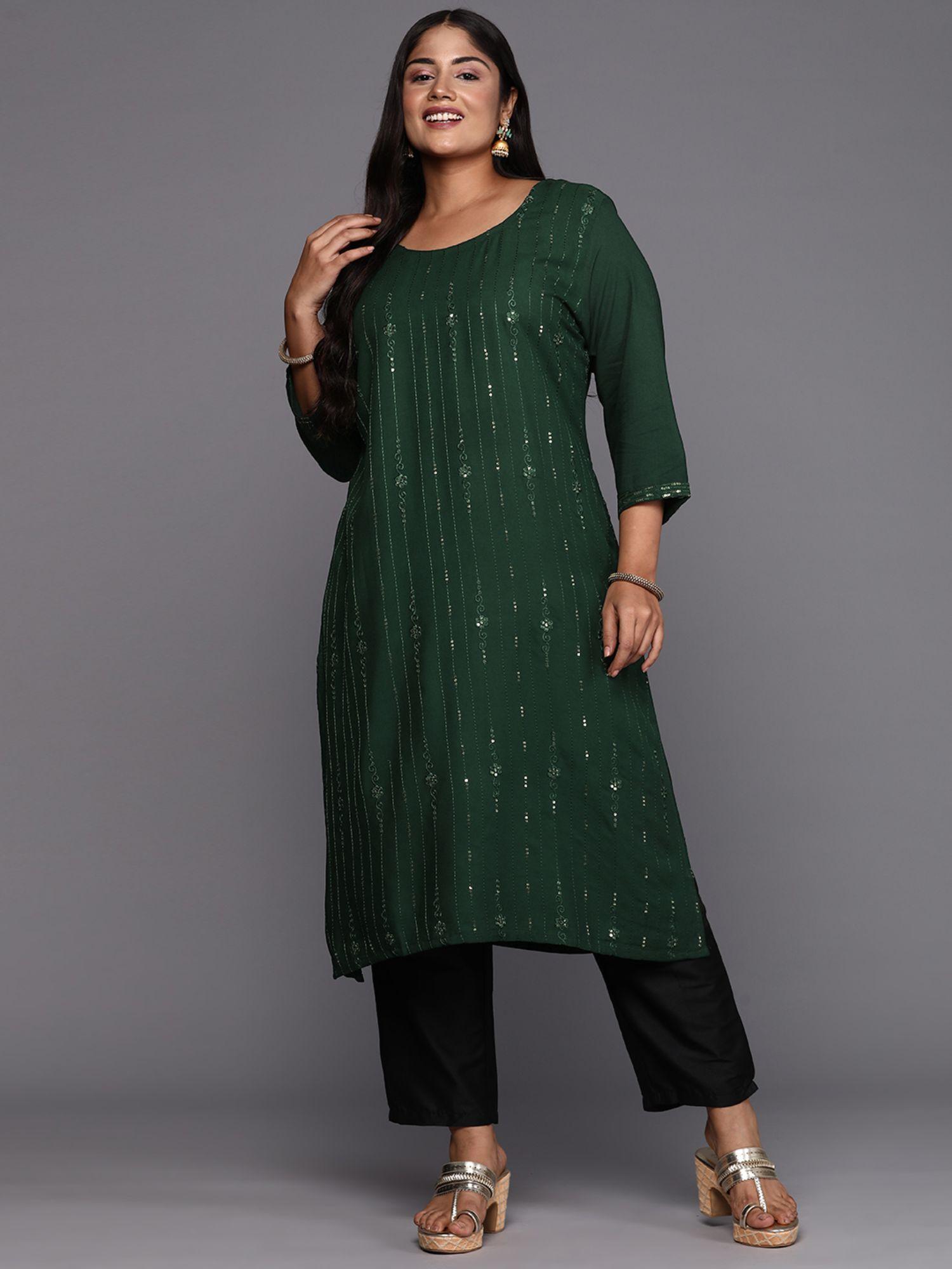 woman plus size green sequins detail straight kurta