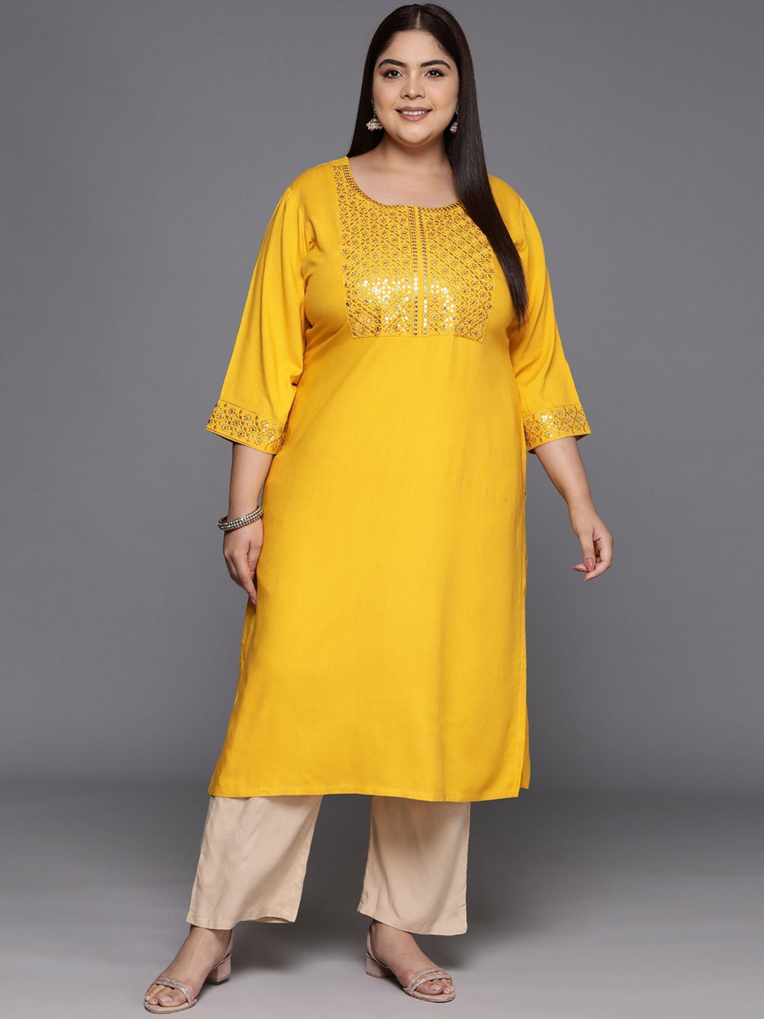 woman plus size mustard sequins straight kurta