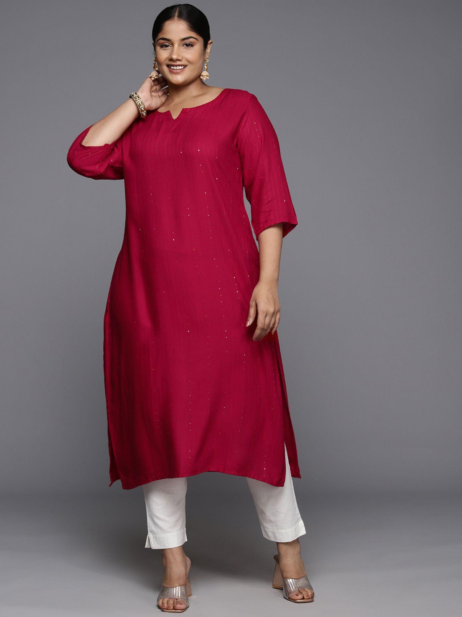 woman plus size red sequins detail straight kurta