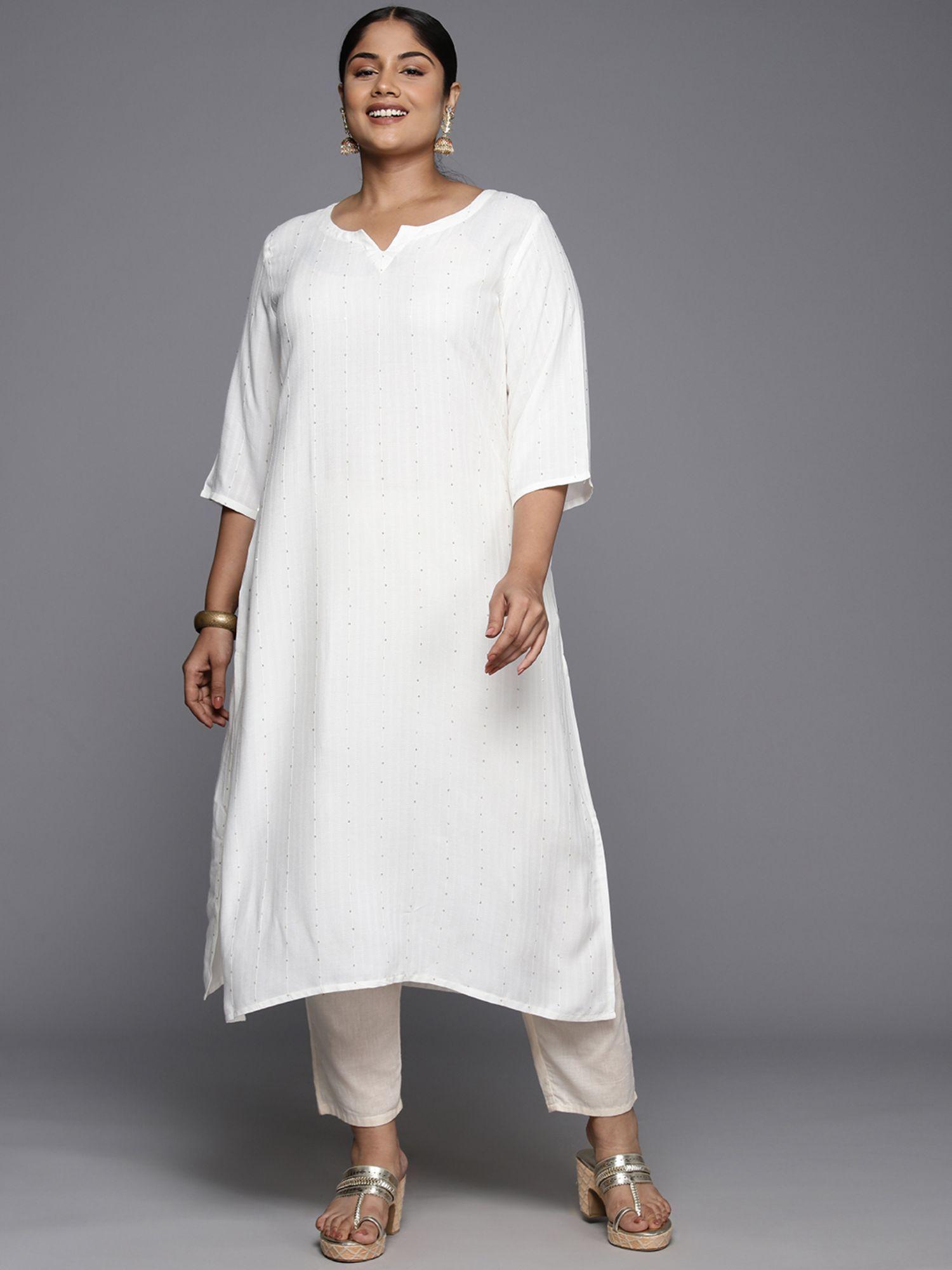 woman plus size white sequins detail straight kurta