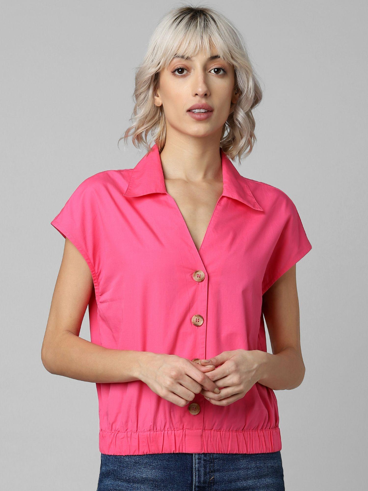 woman solid pink shirt