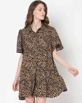 women animal print shirt dress