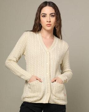 women argyle-knit button-down cardigan