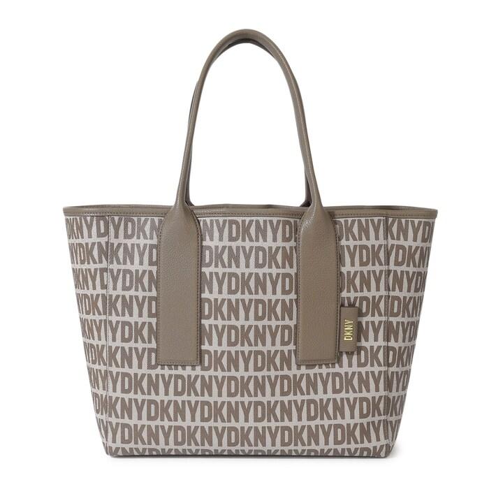 women beige all-over dkny tote bag with a pouch