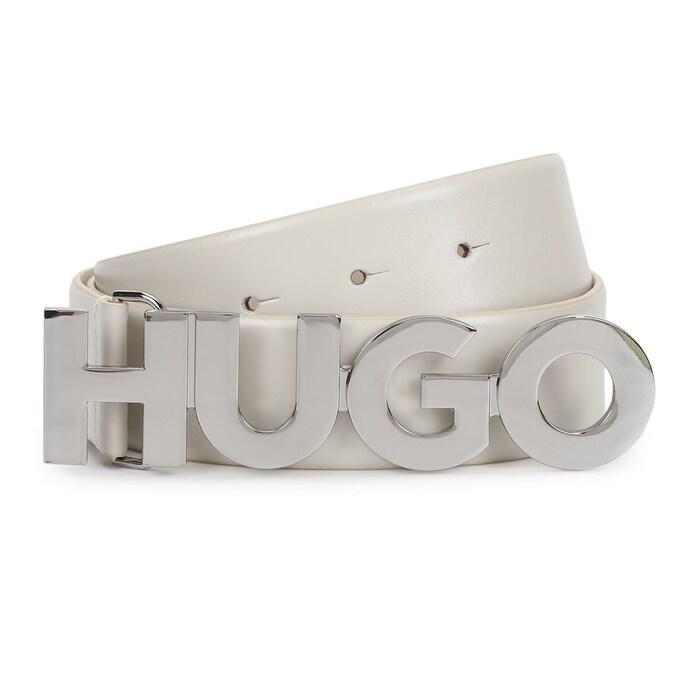 women beige hugo plaque buckle belt