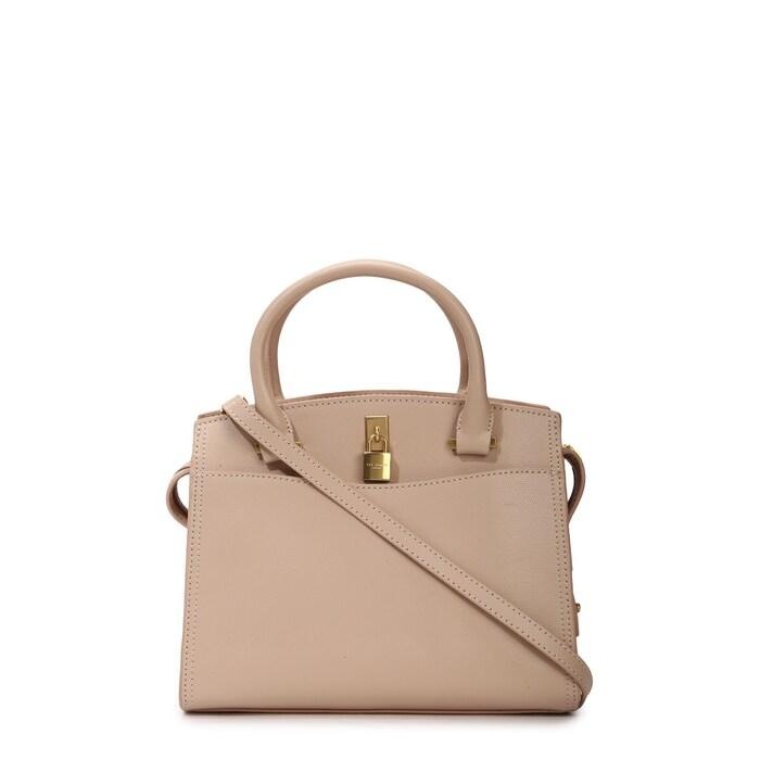 women beige medium solid padlock satchel bag