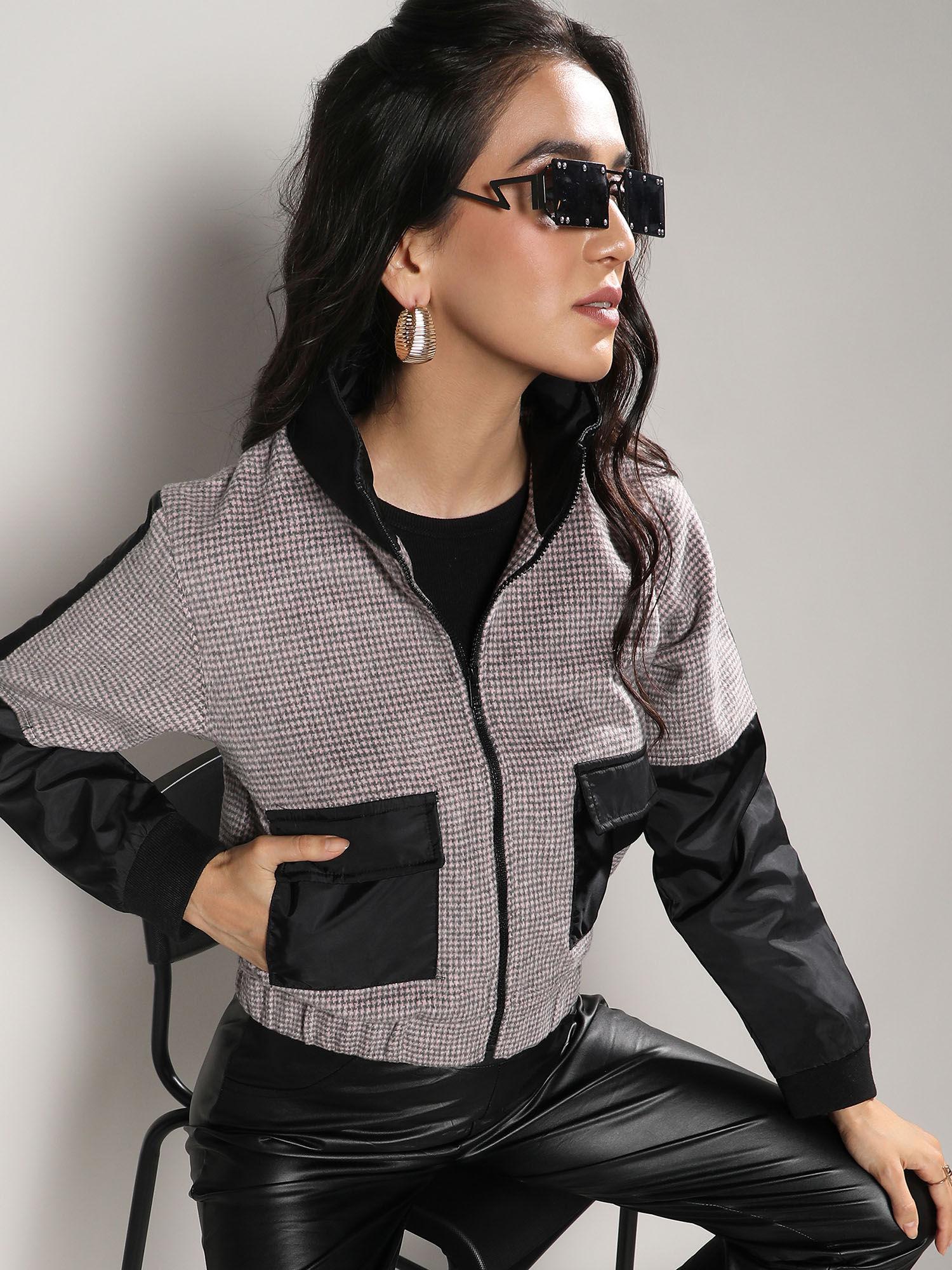 women black & grey contrast houndstooth jacket