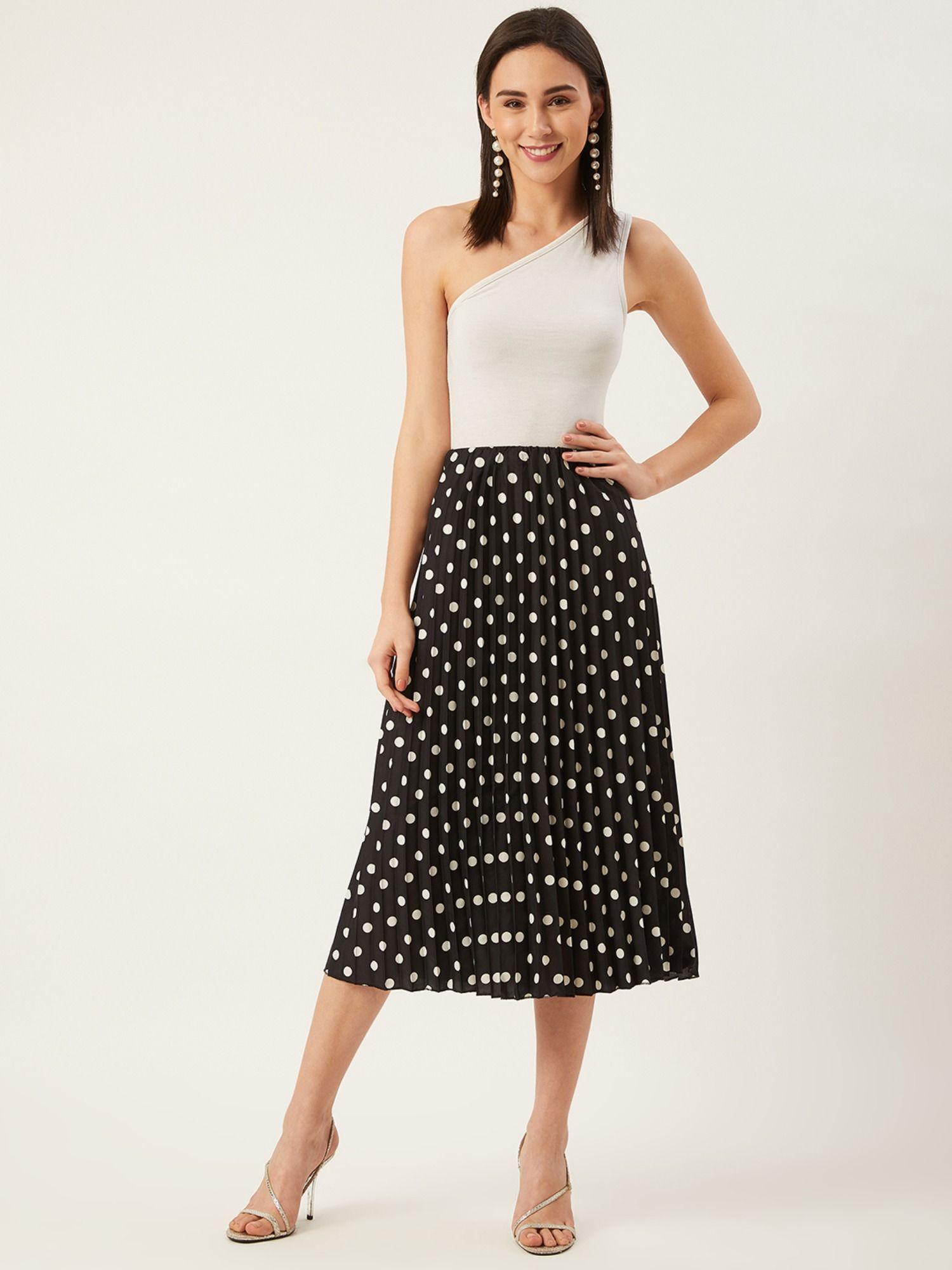 women black & white printed a-line accordion pleated midi skirt