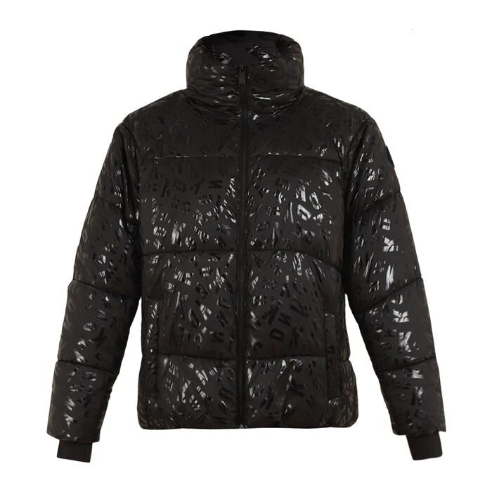 women black all-over brand name boxy-fit puffer jacket