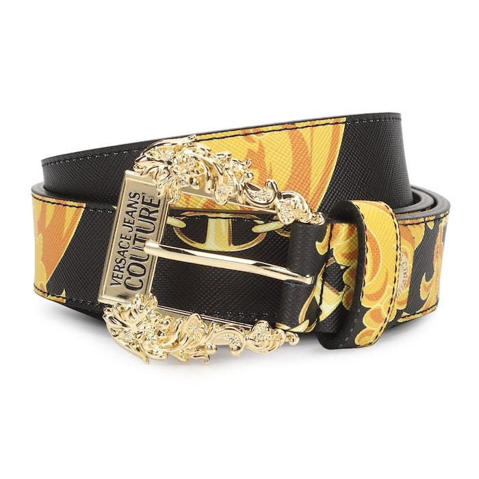 women black baroque leather belt with gold buckle