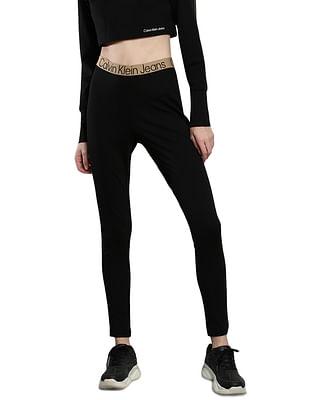 women black contrast waistband logo milano leggings