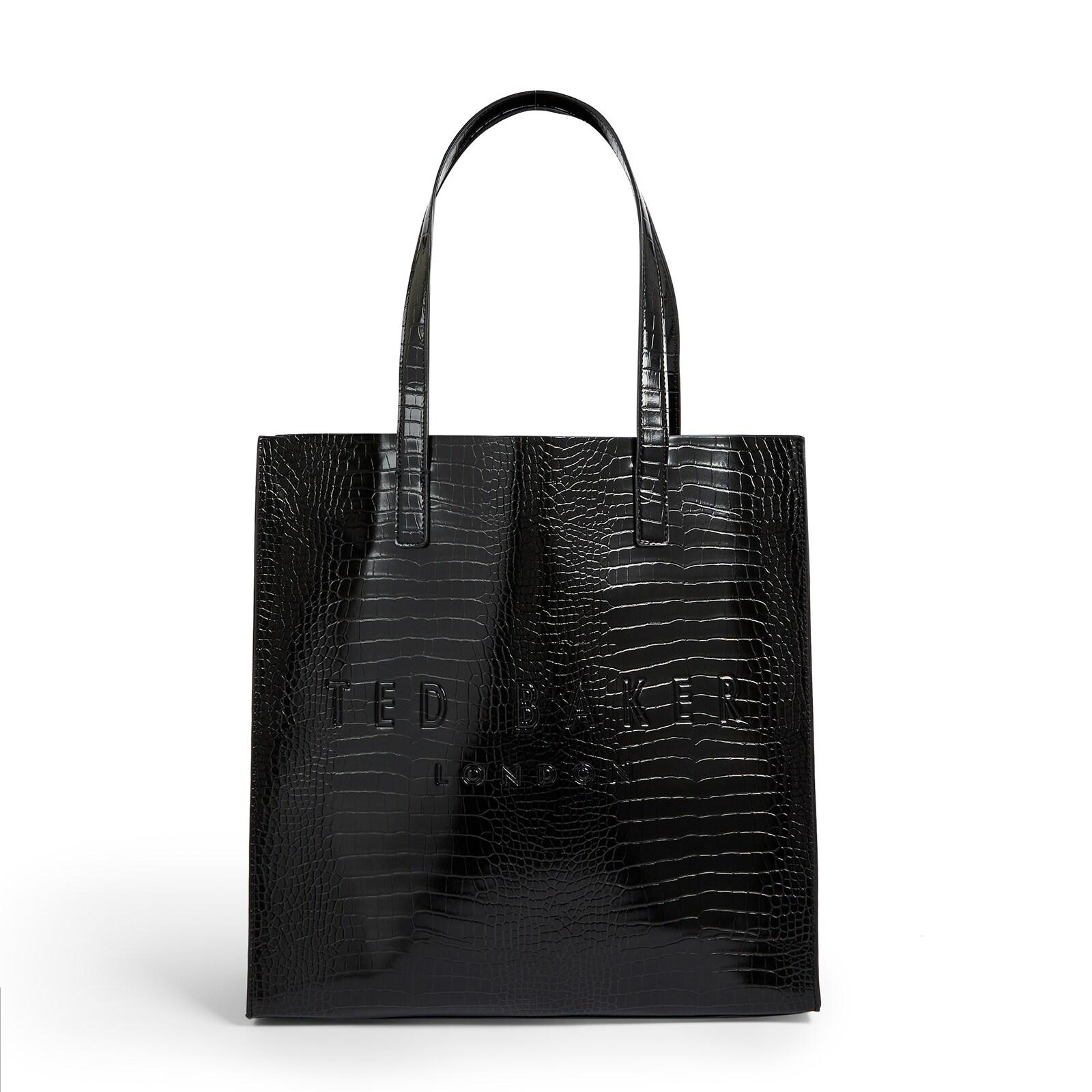 women black croc-skin patterned large tote bag