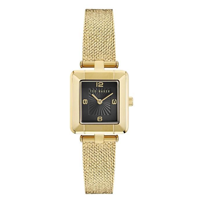 women black dial and gold-tone mesh bracelet watch