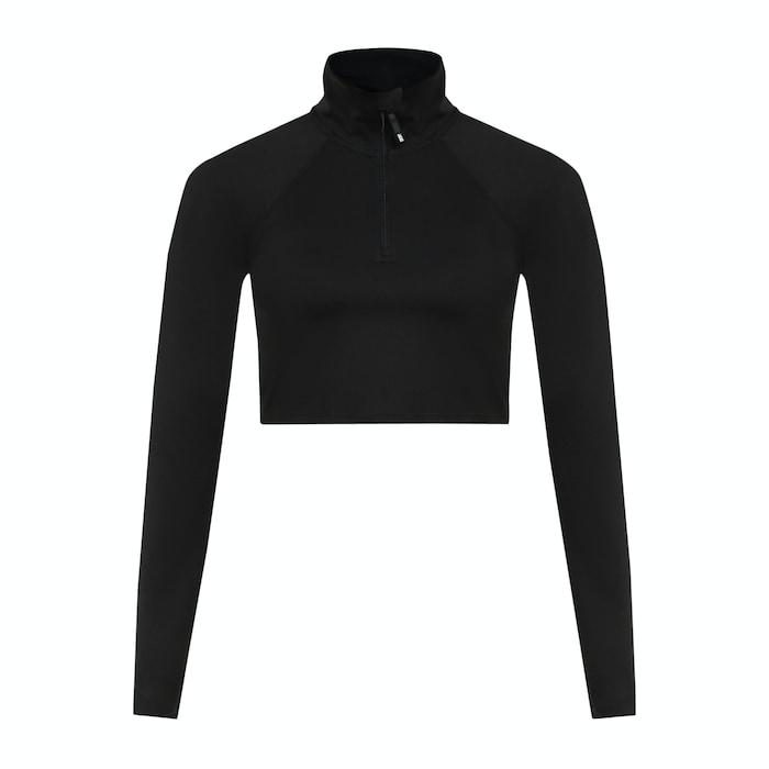 women black half-zip cropped sweatshirt