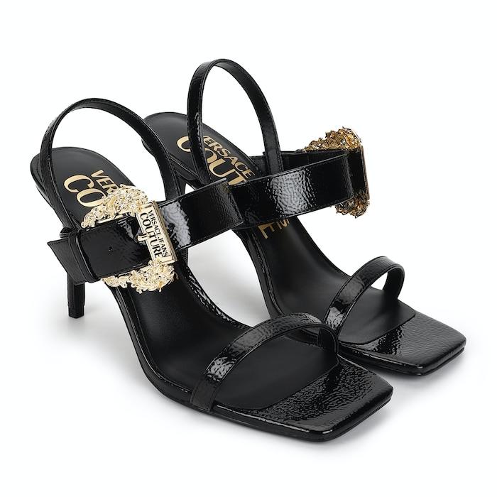 women black heels with vjc golden buckle