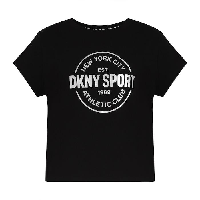 women black metallic athletic logo crop t-shirt