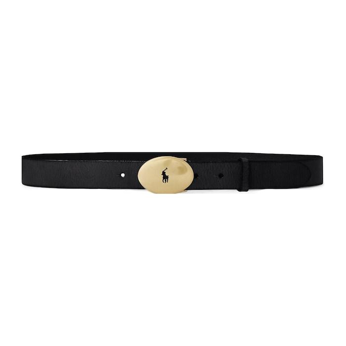 women black polo id oval-buckle vachetta belt