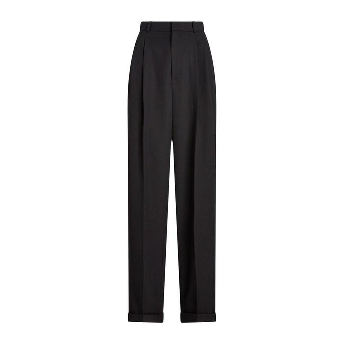 women black relaxed fit pleated-front wool pant