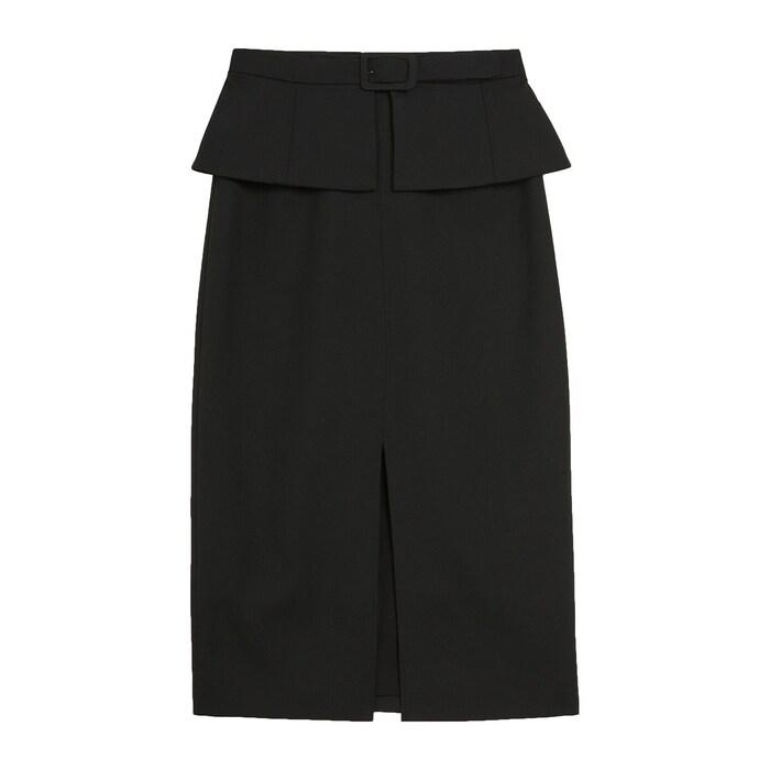 women black slimline midi skirt with peplum
