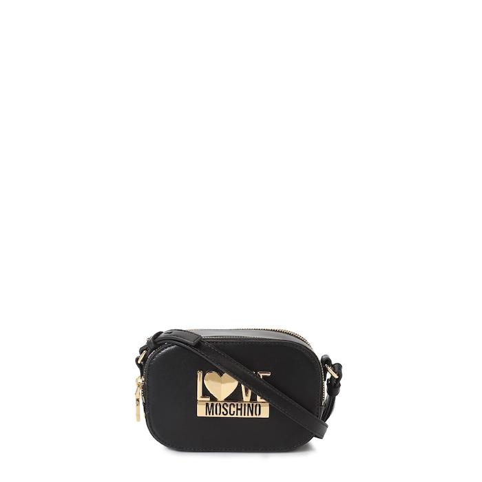 women black solid camera crossbody bag with branding