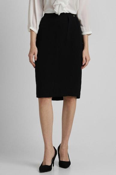 women black solid formal skirt