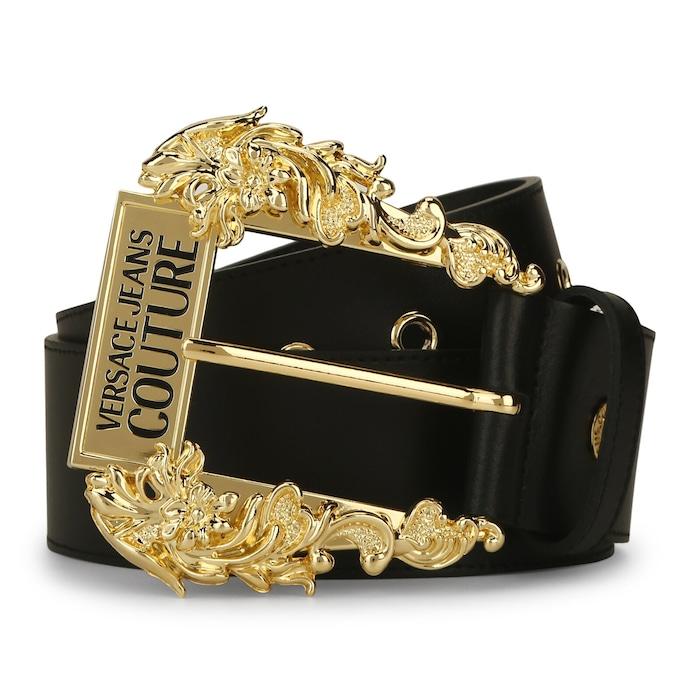 women black solid leather belt with gold buckle