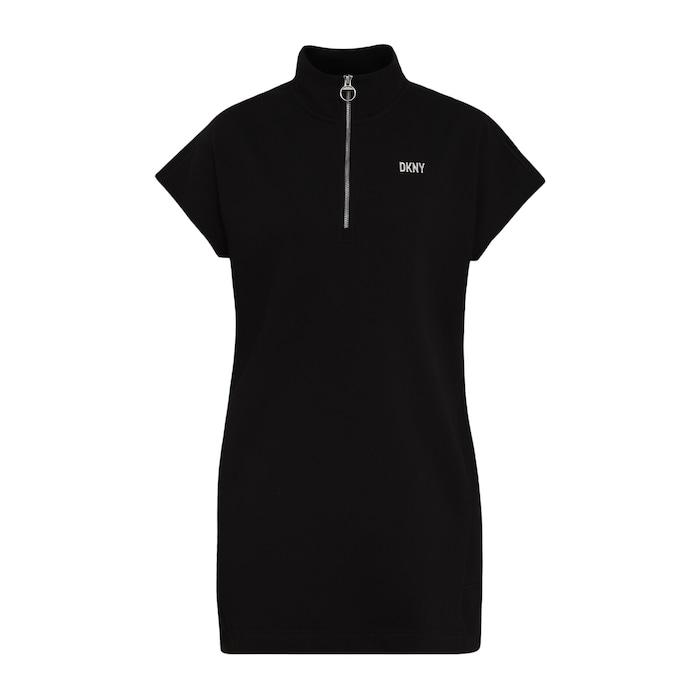 women black solid metallic logo half-zipper t-shirt dress