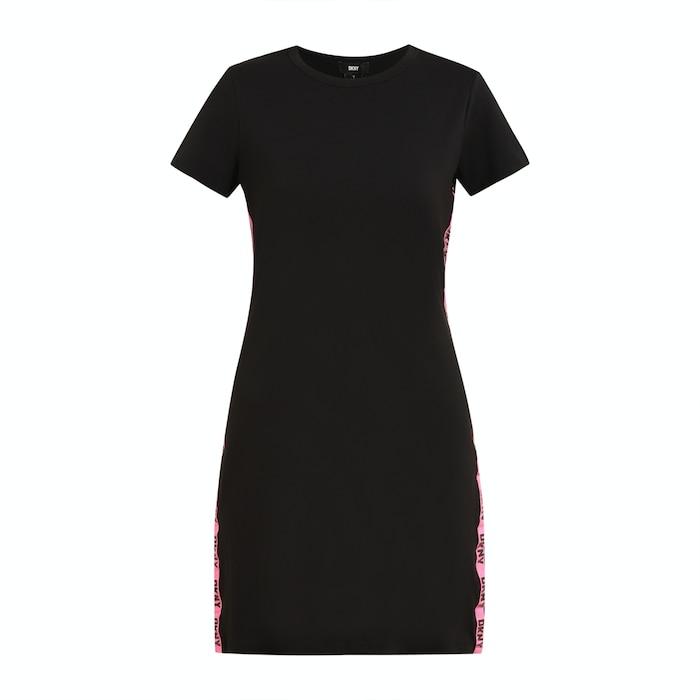 women black solid side logo tape t-shirt dress