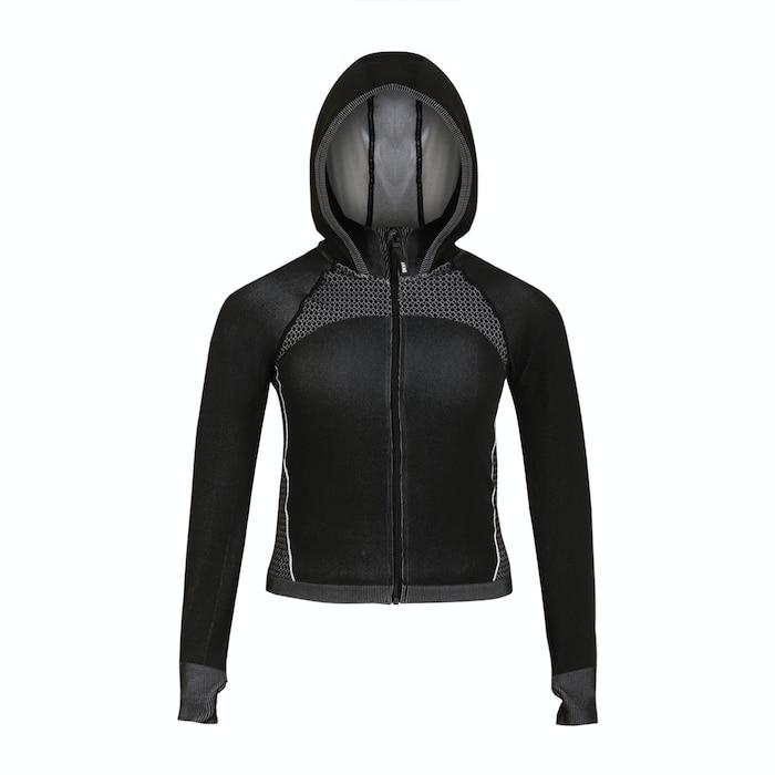 women black textured hoodie with thumb holes