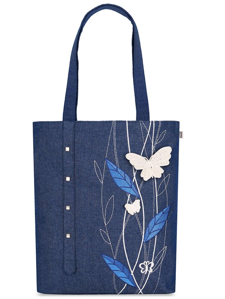 women blue canvas tote bag